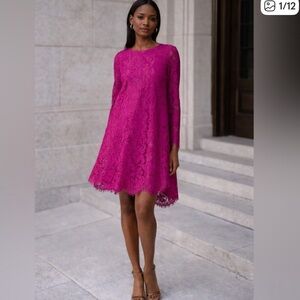 Adam Lippes Magenta Lace Long-Sleeve Dress